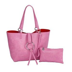 Sydney Love Vegan Leather Reversible Ring Tote & Wristlet Set, Red/Pink